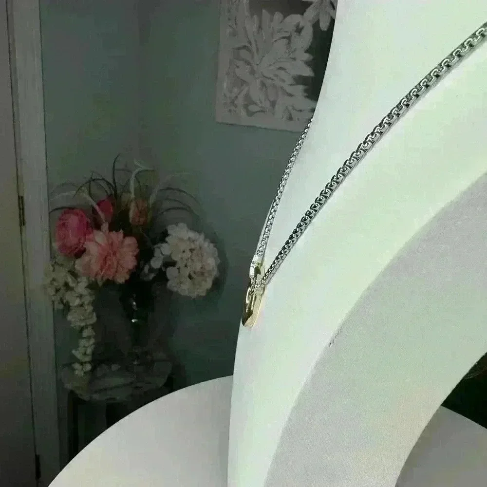 Two Tone w/Pave Crystal Circle Pendant Necklace
